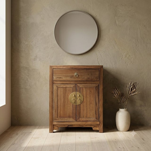 Brown Oriental Simple Natural Wood Brown Drawer End Table Nightstand For Sale - Image 8 of 16