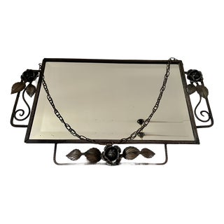20th Century Rectangular Beveled Wrought Iron Mirror, France, 1920s For Sale