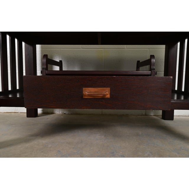 Limbert Style Antique Mission Oak Arts & Crafts Desk or Library Table, Circa 1910 For Sale - Image 9 of 14