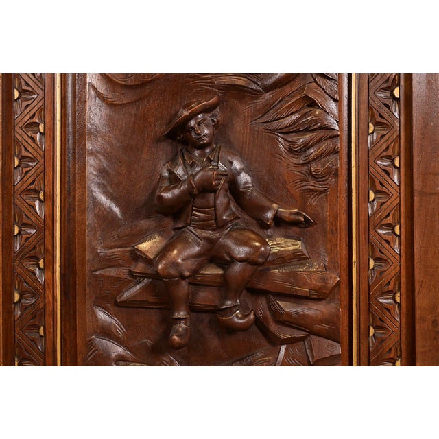 Antique Italian Renaissance Revial Carved Walnut and Marble Top Sideboard or Bar Cabinet, Circa 1890s For Sale - Image 9 of 16