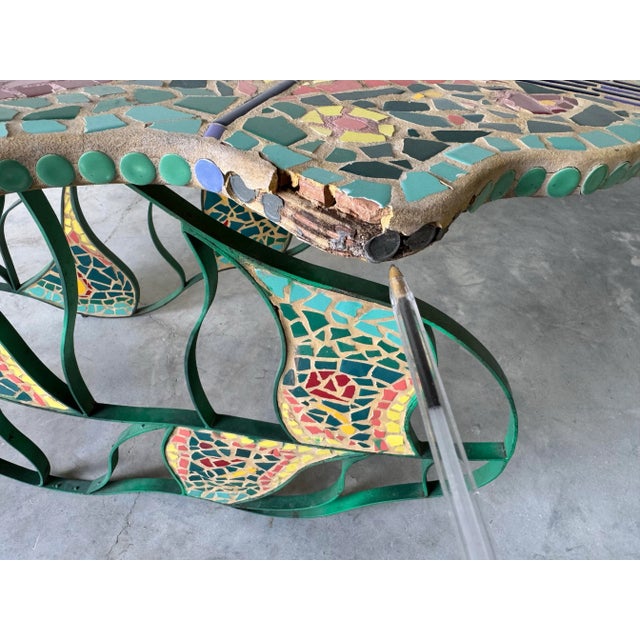 1991 Carlos Alves Sculptural Handmade Mosaic and Metal Leaf Motif Dining Set of 5 For Sale - Image 11 of 12