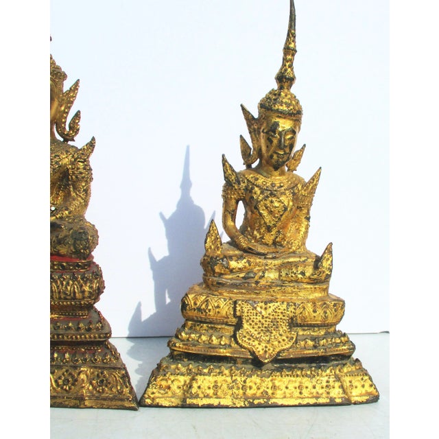 Asian Antique Thai Gilt Bronze Buddha-- 2 Vintage - a Pair For Sale - Image 3 of 10