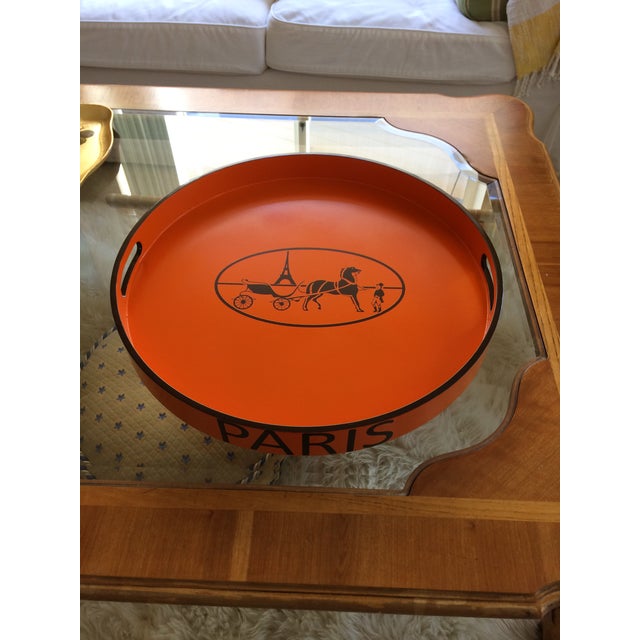 French Hermes Paris Orange Lacquered Inspired Serving Tray Chairish