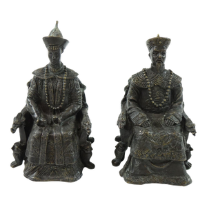 Pair of 19th Century Chinese Bronze Figures of Emperor and Empress