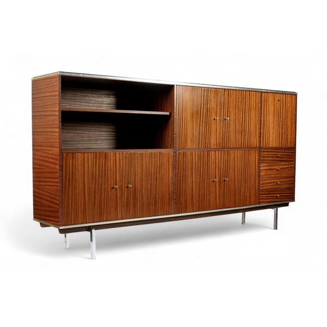 Exceptional Vintage Mid Century French Teak Wall Unit Cabinet For Sale - Image 12 of 14