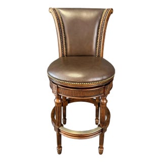 Leather Frontgate Bar Stool With Nailhead Trim For Sale