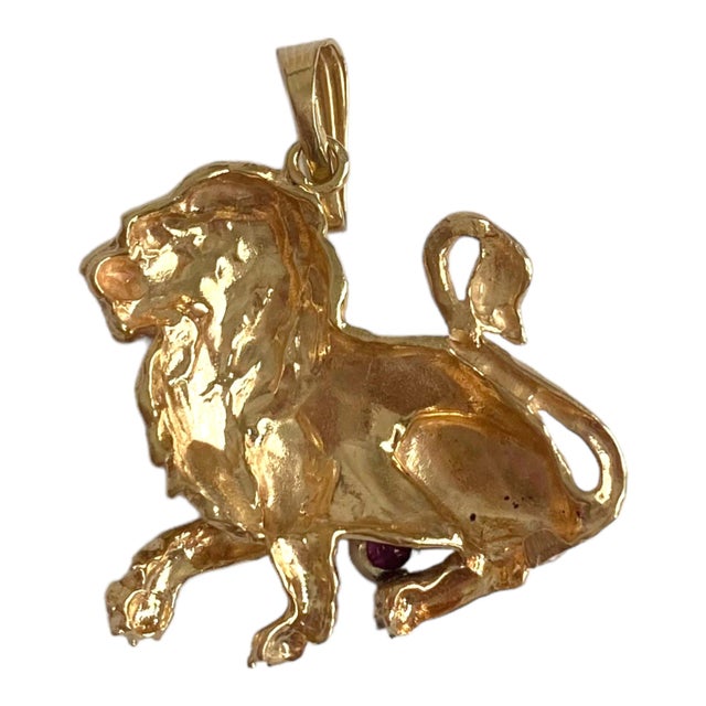 Gold Vintage 14k Gold Leo Pendant For Sale - Image 8 of 9