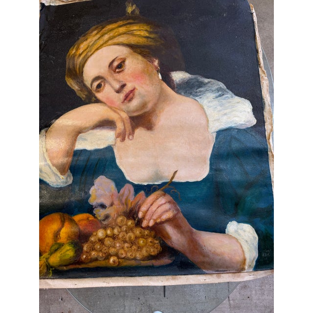 Figurative Figurative Oil Painting “Girl With Grapes” by v. I. Gavrilov, Oil on Canvas For Sale - Image 3 of 7