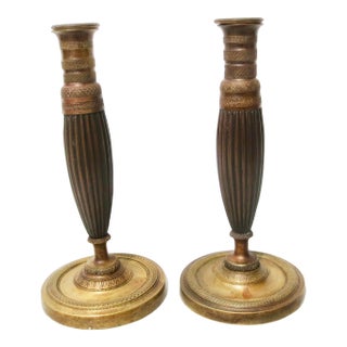 French Empire Bronze Candlesticks, C. 1830 -a Pair of 2 For Sale