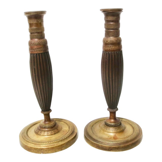 French Empire Bronze Candlesticks, C. 1830 -a Pair of 2 For Sale