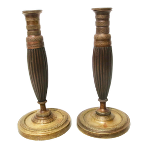 French Empire Bronze Candlesticks, C. 1830 -a Pair of 2
