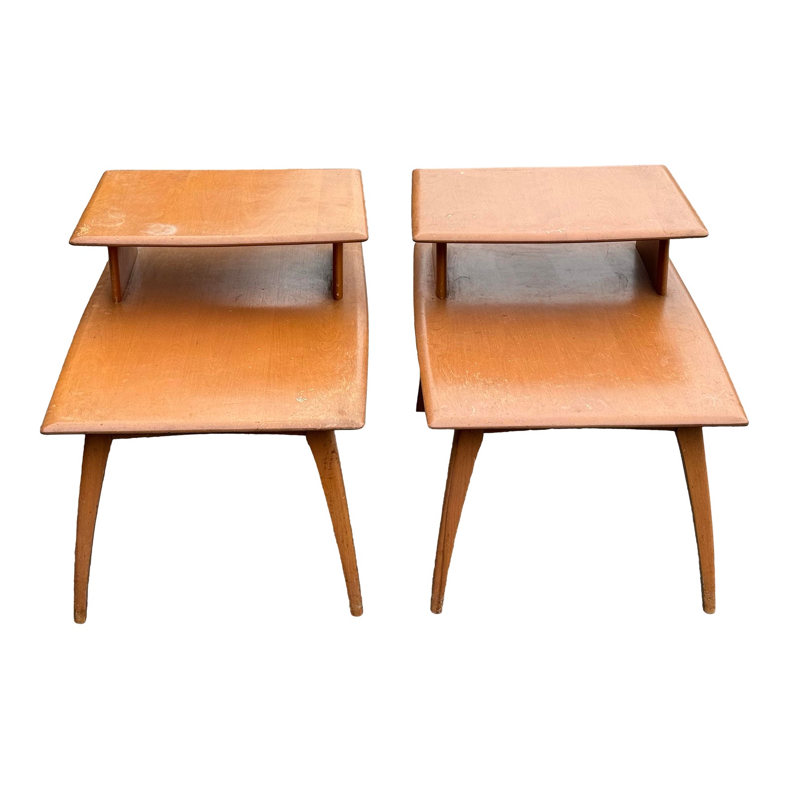 【人気急上昇】 Soild 1950s Vintage Maple Pair a Tables, Side Step-Back Wood サイドテーブル・ナイトテーブル・ローテーブル