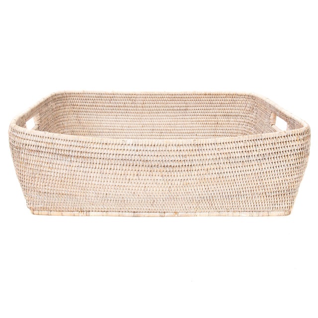 2020s Artifacts Rattan Rectangular Oblong Storage Basket, White Wash, 26" For Sale - Image 5 of 5