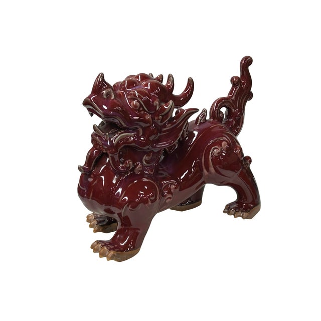 Chinese Artistic Purple Red Oxblood Color Glaze Ceramic Fengshui Pixiu Figure For Sale In San Francisco - Image 6 of 11