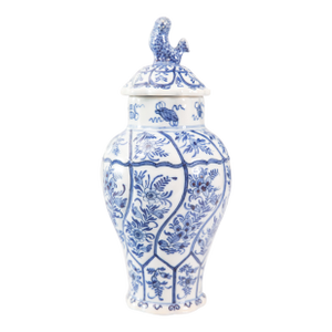 Antique Chinoiserie Dutch Delft Faience Floral Lidded Vase Ginger Jar