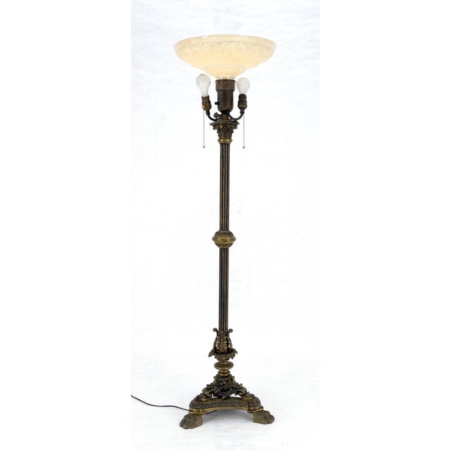 Adjustable Height Heavy Brass Tripod Base Claw Feet Antique Floor Lamp For Sale - Image 10 of 17