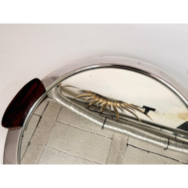 1930s Art Deco Metal and Brown Wood Tray with Handles and Mirror, France, 1930 For Sale - Image 5 of 11