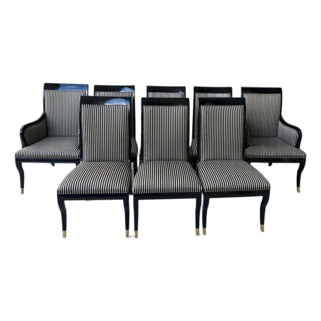 Vintage Hollywood Regency Drexel Heritage Black Lacquered Dining Chairs - Set of 8 For Sale