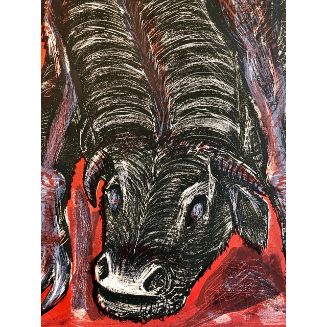 1950s Avraham Ofek, 1959 Israeli Avraham Ofek Leviathan Modernist Lithograph, Bull, Bezalel School, c.1959 For Sale - Image 5 of 6