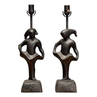 Pair of Rima, Mid-Century Modern, Bronze, Sculptural Table Lamps, Usa, 1960s For Sale
