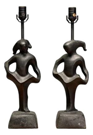 Pair of Rima, Mid-Century Modern, Bronze, Sculptural Table Lamps, Usa, 1960s