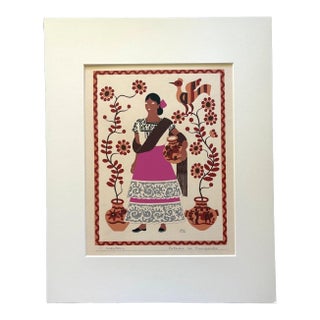 Carlos Mérida Silkscreen Print, "Mestiza... Campeche" in 16x20 mat, 1945 For Sale
