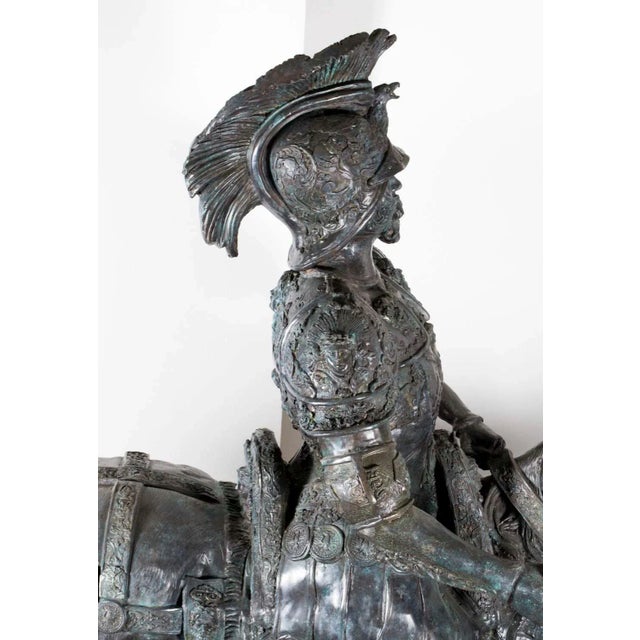 Life Size Roman Armoured Cavalry Officer on Horseback, 20th Century, Bronze For Sale - Image 3 of 18