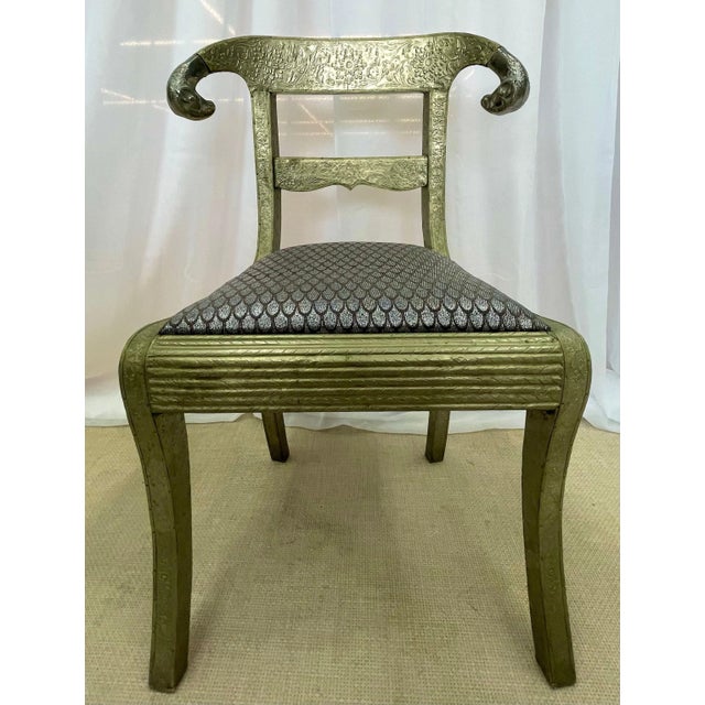 Wood Pair of Neoclassical Side Chairs, Wrapped Metal, Rams Heads, Europe Gustavian For Sale - Image 7 of 13