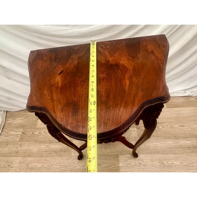 Wood 1920s French Victorian Demilune Console Table Hand Carved Petite Size Mahogany For Sale - Image 7 of 10