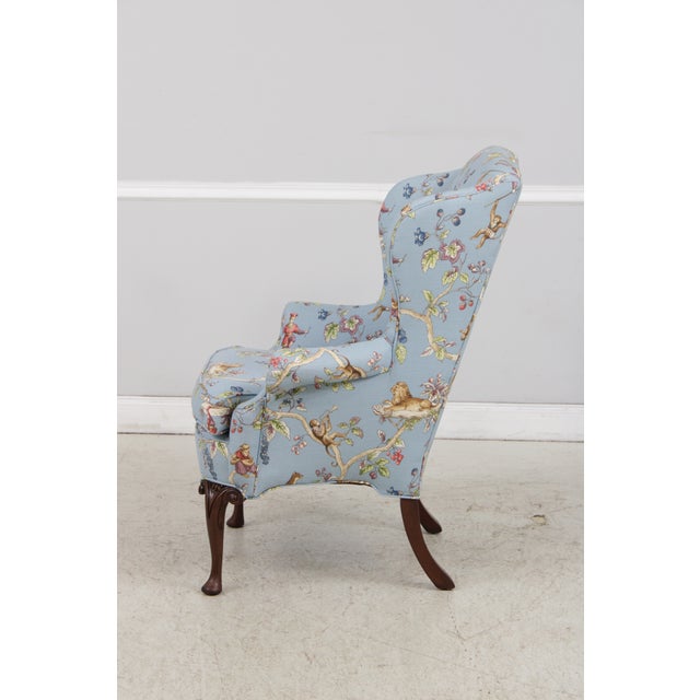 1970s Pair Jungle Boogie Monkey Toile Upholstered Wing Chairs For Sale - Image 5 of 14