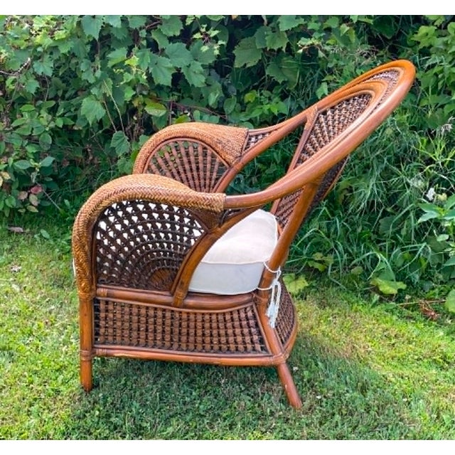 Late 20th Century "Azteca" Woven Rattan Spiderweb Lounge Chairs Featuring Distinctive Sunburst and Web Patterns For Sale - Image 10 of 16