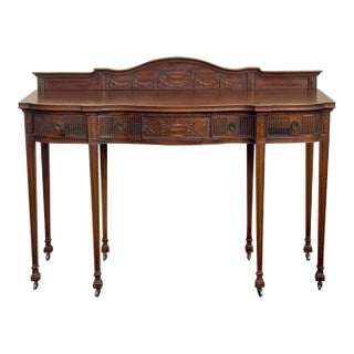 Federal-Style Mahogany Bow-Front Sideboard With Carved Backsplash and Brass Hardware For Sale