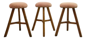 Set of 3 Italian Splay Leg Stools With Pink Upholstered Seats