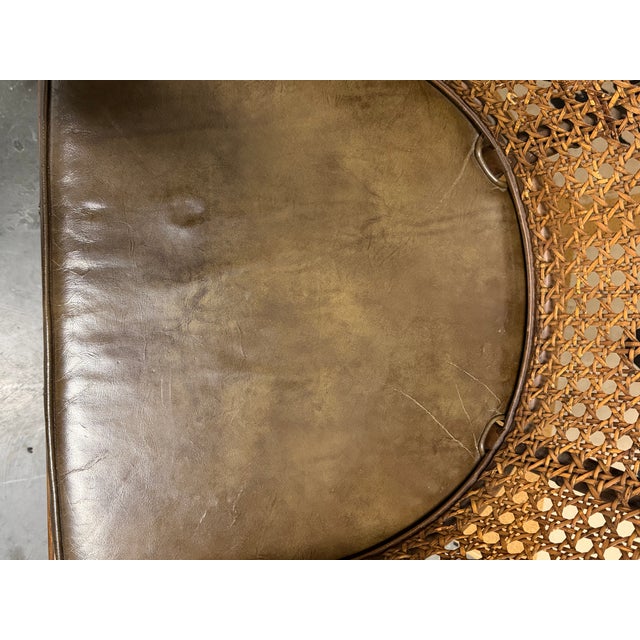 Mid 20th Century Mid-Century Faux Bamboo and Cane Barrel Back Chair With Leather Cushion For Sale - Image 5 of 11