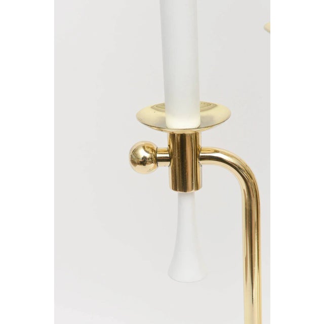 1950s Mid Century Modern Parzinger Style Brass & White Lacquered Metal Tall Table Lamp, Restored For Sale - Image 5 of 11