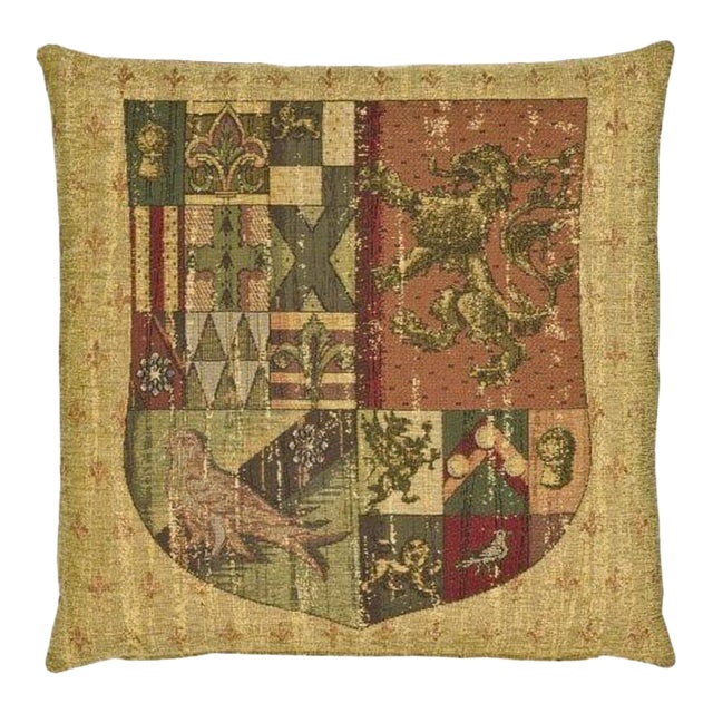 Knight's Shield (Chenille) Tapestry Cushion With Feather Filler - 46x46cm (18"x18") For Sale