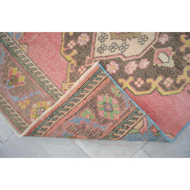 1960s Traditional Turkish Runner Hand Knotted Distressed Low Pile Pink Hallway Rug Kitchen Decor For Sale - Image 10 of 12