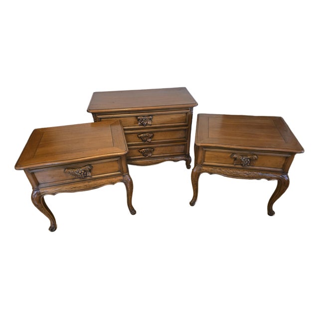 Mid 20th Century French Provincial Style Dresser & Nightstands – ‘Fraiser’, 3 Pieces For Sale