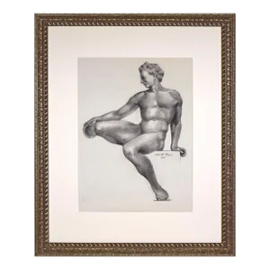 Vintage Art Deco Graphite Neoclassical Male Nude Figure Study by Illustrator William B Pattengill 1934