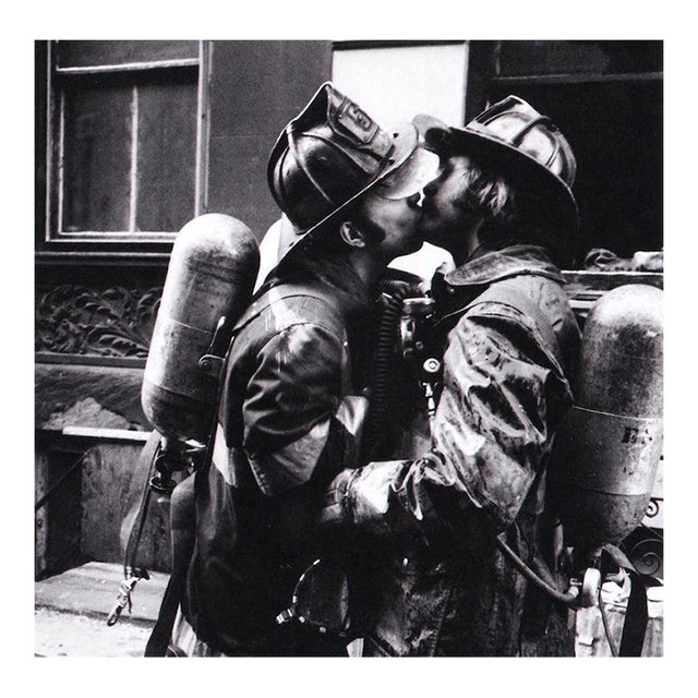 Jill Freedman Kissing Fdny 1976, Black & White Photo on Kodak Endura, Signed For Sale