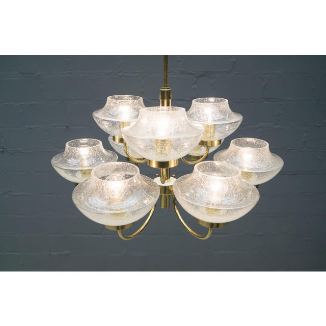 Vintage Glass and Brass Chandelier with Nine Heads, 1960s For Sale - Image 6 of 14
