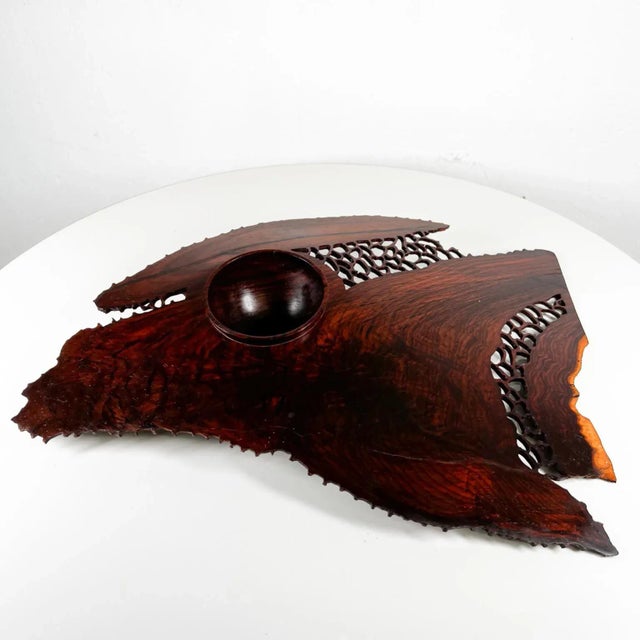 1970s Handcrafted Organic Rosewood Lattice Table Sculpture For Sale - Image 13 of 16