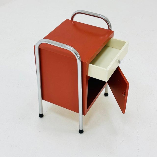 Wood Bauhaus Nightstand with Drawer in Red and White, 1970s For Sale - Image 7 of 11