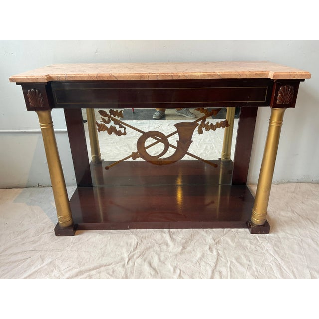 Hollywood Regency 1940s John Tavis Classical Mirrored Back Console With Marble Top For Sale - Image 3 of 12