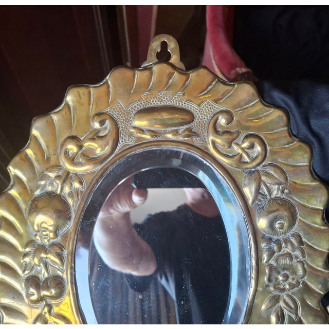 Early 19th Century C1820 British Georgian Brass Repousse Mirrored Candle Wall Sconces a - Pair For Sale - Image 5 of 8