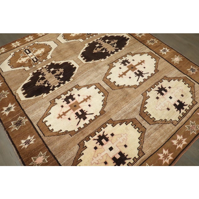 Brown Vintage Zabihi Collection Tribal Square Size Rug - 6'7" x 7' For Sale - Image 8 of 8