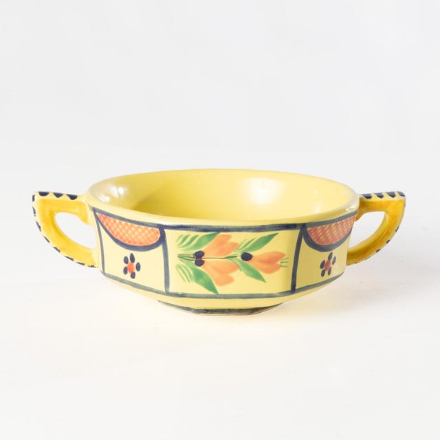 Yellow Mid 20th Century Hb Henriot Quimper Faience Soleil Yellow Cream Soup Bowls - Set of 4 For Sale - Image 8 of 9