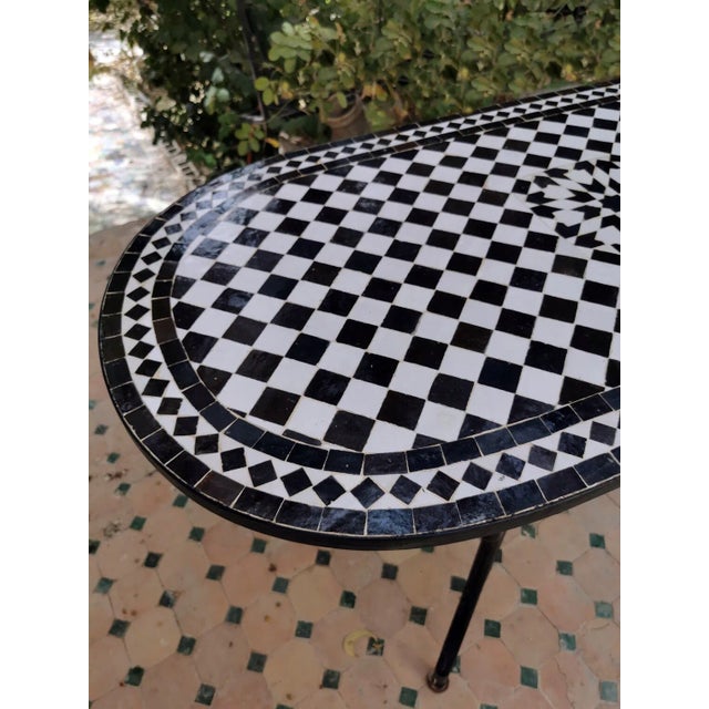 Black White Oval Table Moroccan Mosaic Art Work For Sale - Image 4 of 6