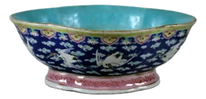 Tung Chih Oblong Footed China Bowl Turquoise Interior Yu-Yi Cloud Design 1862-75