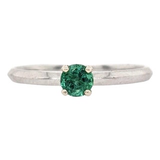 Emerald Solitaire Ring: Solid 14k White Gold, Round 4mm - Fine Jewelry, Size 6.75 For Sale